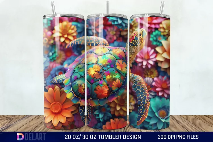 3D Turtle Flowers Tumbler wrap