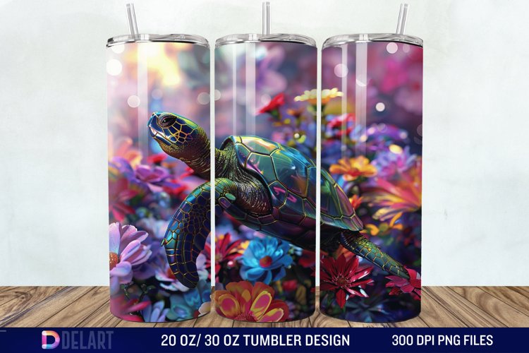 3D Turtle Flowers Tumbler wrap