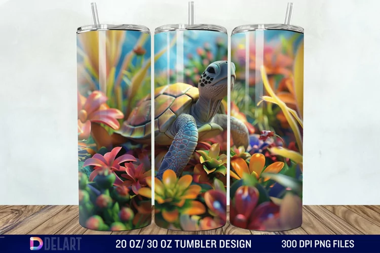 3D Turtle Flowers Tumbler wrap