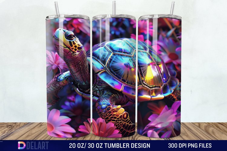 3D Turtle Flowers Tumbler wrap example image 1
