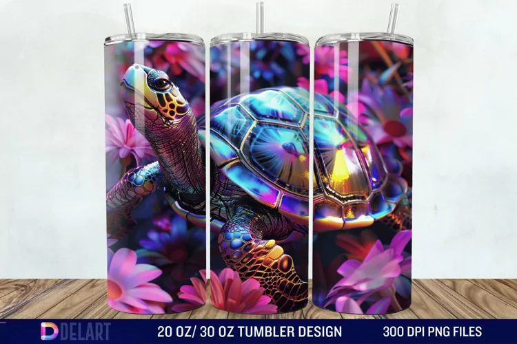 3D Turtle Flowers Tumbler wrap