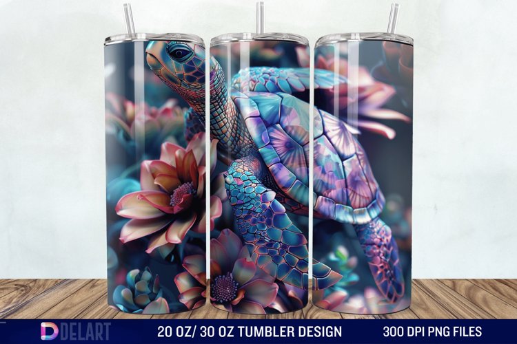 3D Turtle Flowers Tumbler wrap