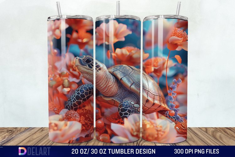 3D Turtle Flowers Tumbler wrap example image 1