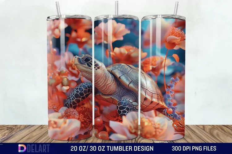 3D Turtle Flowers Tumbler wrap