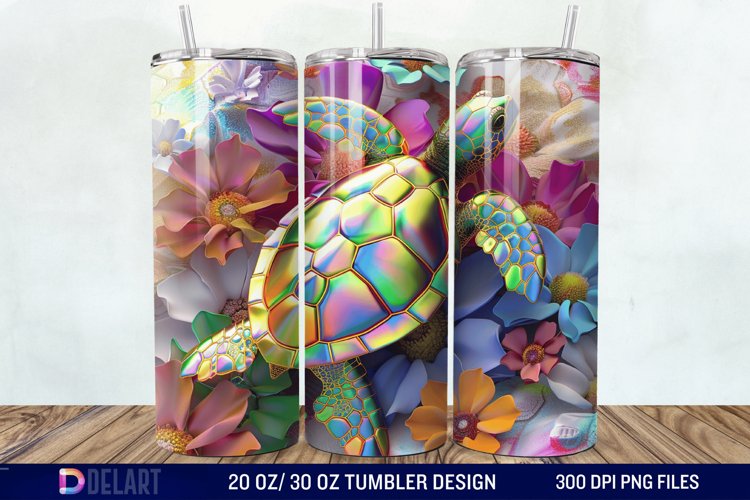 3D Turtle Flowers Tumbler wrap example image 1