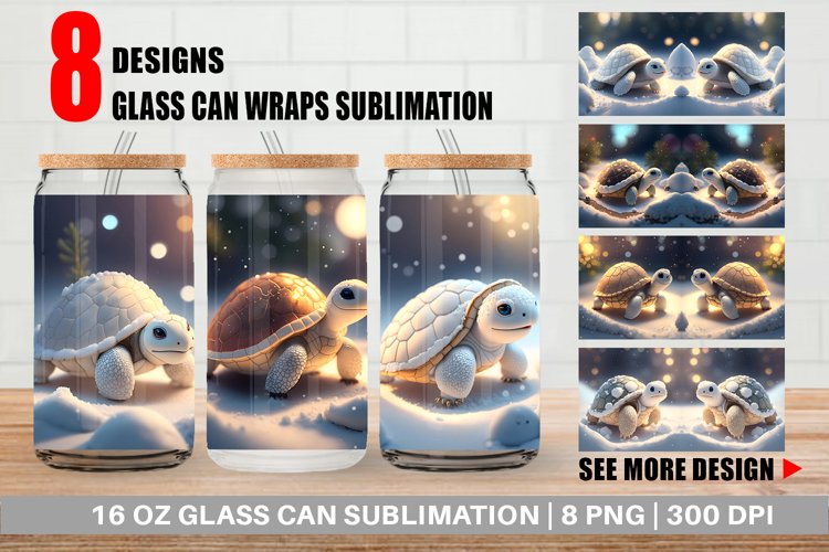 3D Turtle white Christmas Glass Can Wraps