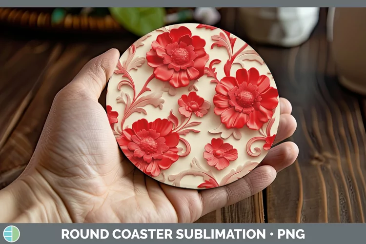 3D Valentine Damask Round Coaster Sublimation Coaster Design