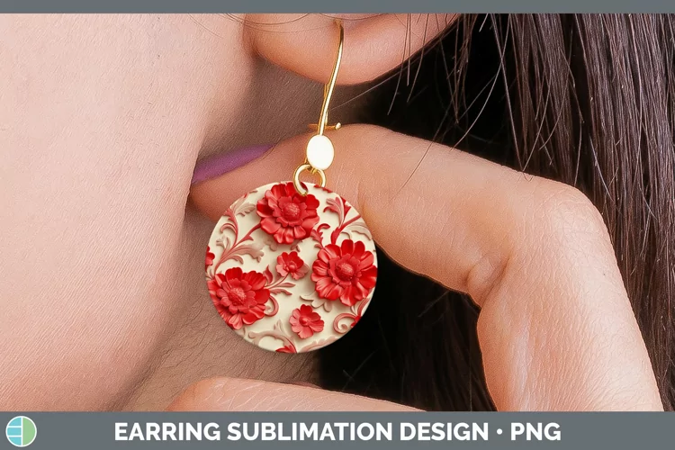 3D Valentine Damask Round Earrings Sublimation Earrings Desi