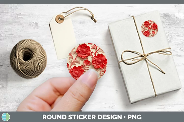 3D Valentine Damask Stickers | Round Labels Designs