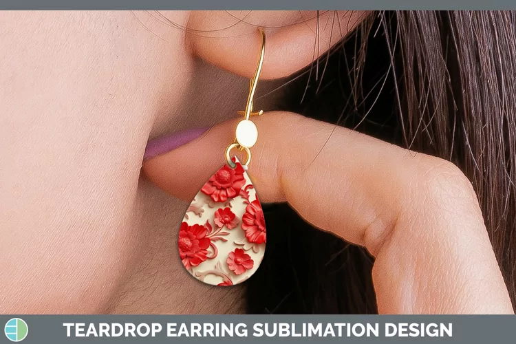 3D Valentine Damask Teardrop Earrings Sublimation Earrings D