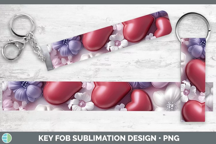 3D Valentine Flowers Key Fob Sublimation Wristlet Designs