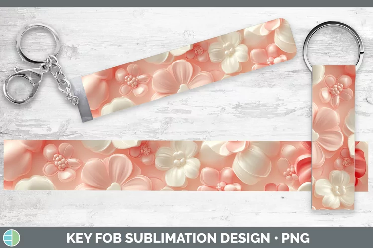3D Valentine Flowers Key Fob Sublimation Wristlet Designs