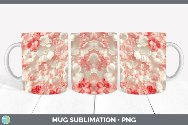 3D Valentine Flowers Mug Wrap Sublimation Coffee Cup Designs