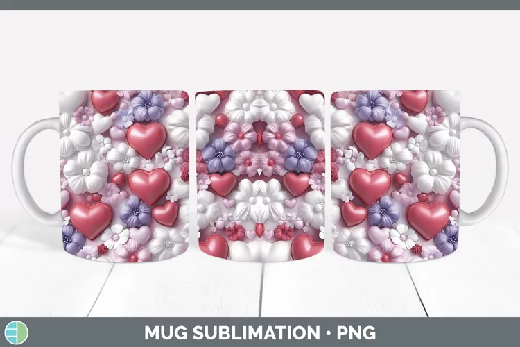 3D Valentine Flowers Mug Wrap Sublimation Coffee Cup Designs