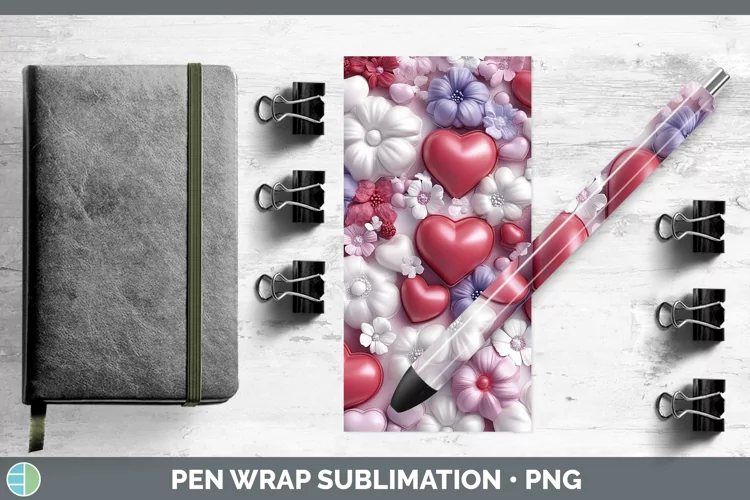 3D Valentine Flowers Pen Wrap Sublimation Pen Designs