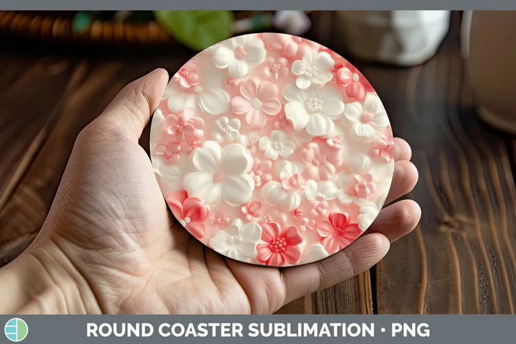 3D Valentine Flowers Round Coaster Sublimation Coaster Desig