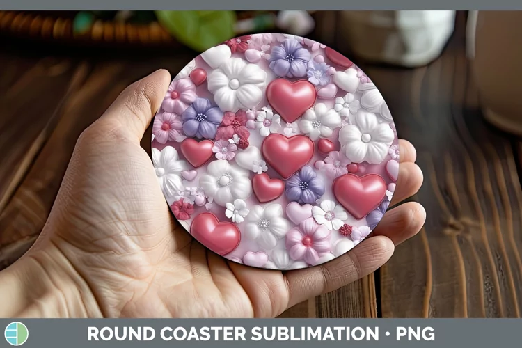 3D Valentine Flowers Round Coaster Sublimation Coaster Desig
