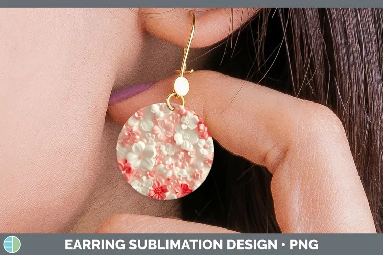3D Valentine Flowers Round Earrings Sublimation Earrings Des