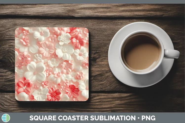 3D Valentine Flowers Square Coaster Sublimation Coaster Desi