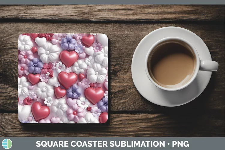 3D Valentine Flowers Square Coaster Sublimation Coaster Desi