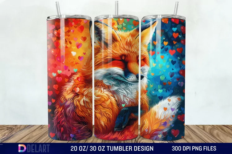 3D Valentine Fox Tumbler Wrap