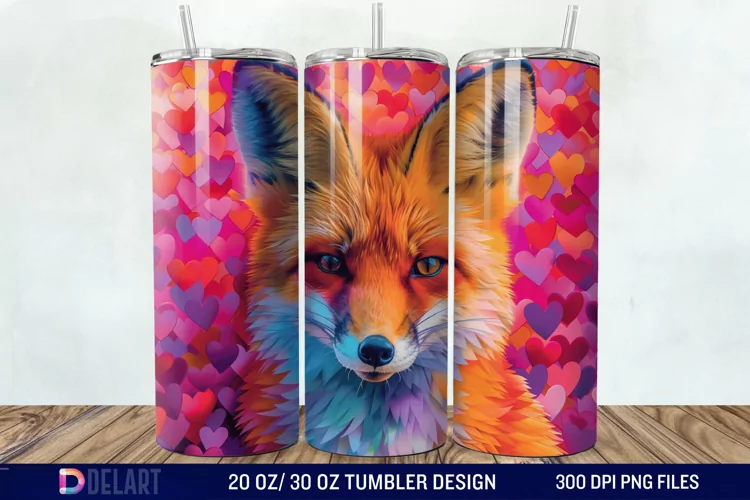 3D Valentine Fox Tumbler Wrap