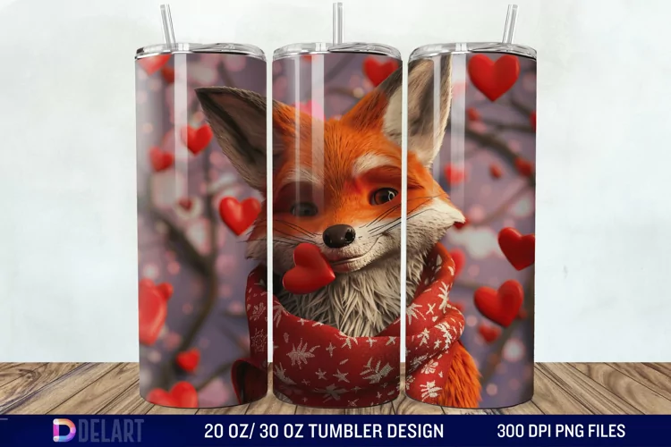3D Valentine Fox Tumbler Wrap