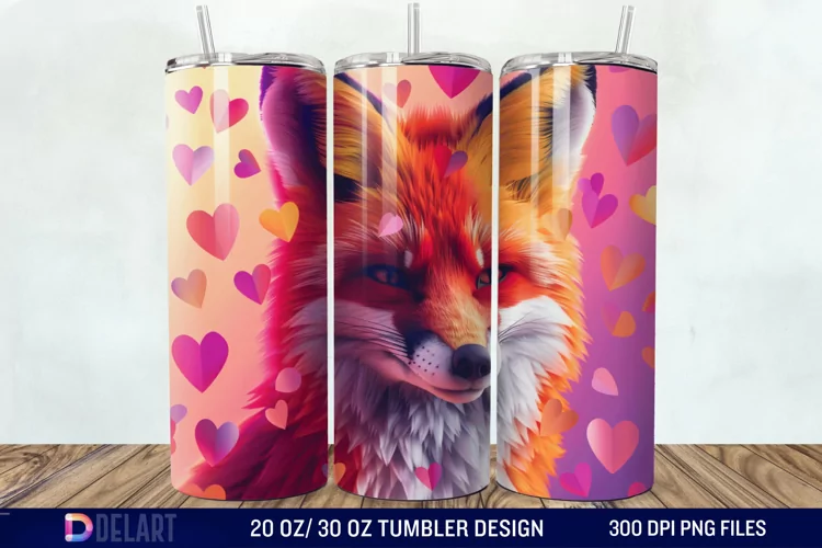 3D Valentine Fox Tumbler Wrap