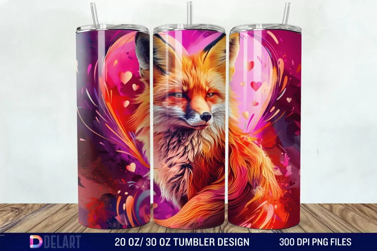 3D Valentine Fox Tumbler Wrap