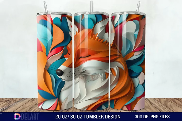 3D Valentine Fox Tumbler Wrap