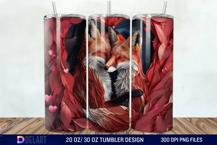 3D Valentine Fox Tumbler Wrap
