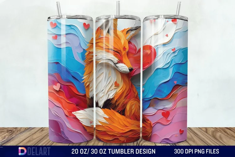 3D Valentine Fox Tumbler Wrap
