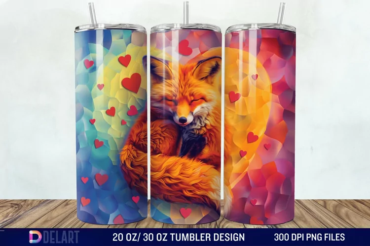 3D Valentine Fox Tumbler Wrap