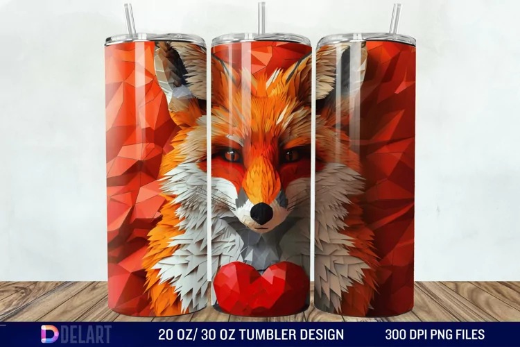 3D Valentine Fox Tumbler Wrap