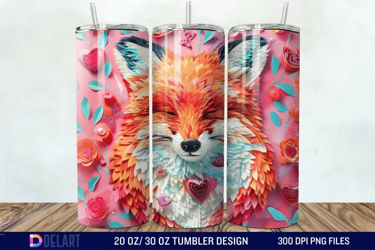 3D Valentine Fox Tumbler Wrap