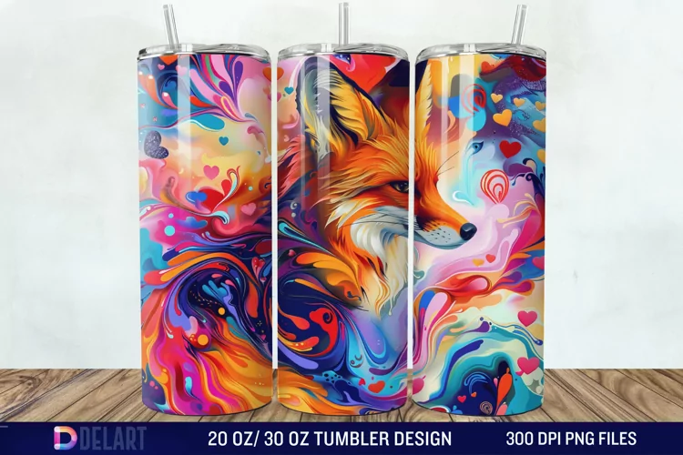 3D Valentine Fox Tumbler Wrap