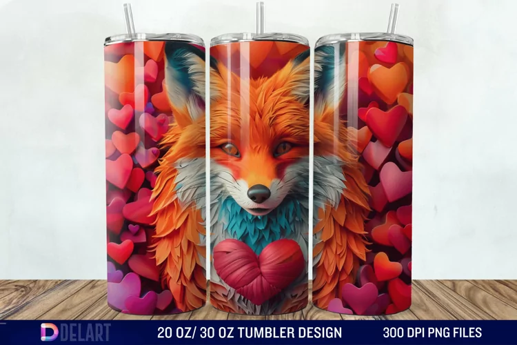 3D Valentine Fox Tumbler Wrap