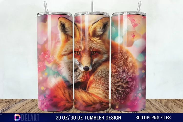 3D Valentine Fox Tumbler Wrap