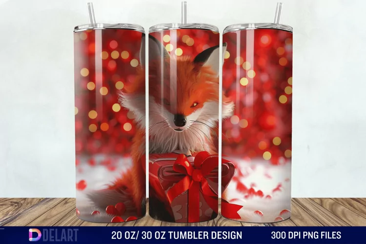 3D Valentine Fox Tumbler Wrap