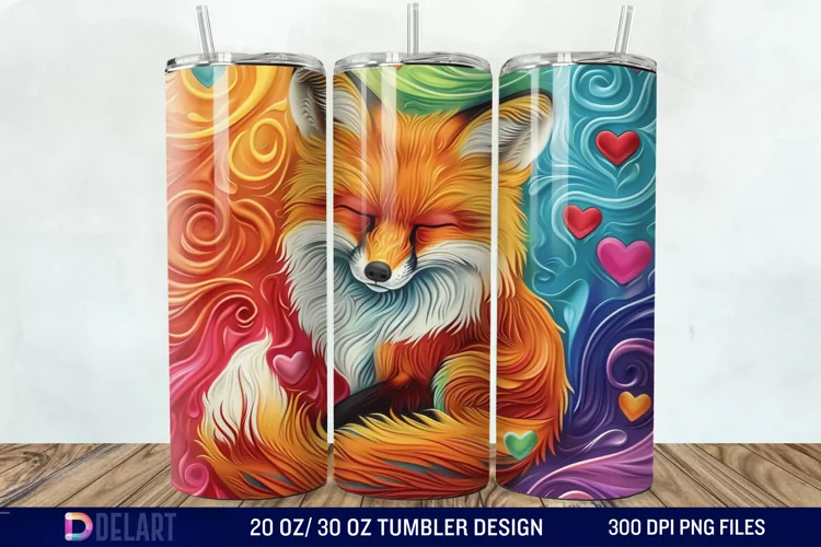 3D Valentine Fox Tumbler Wrap