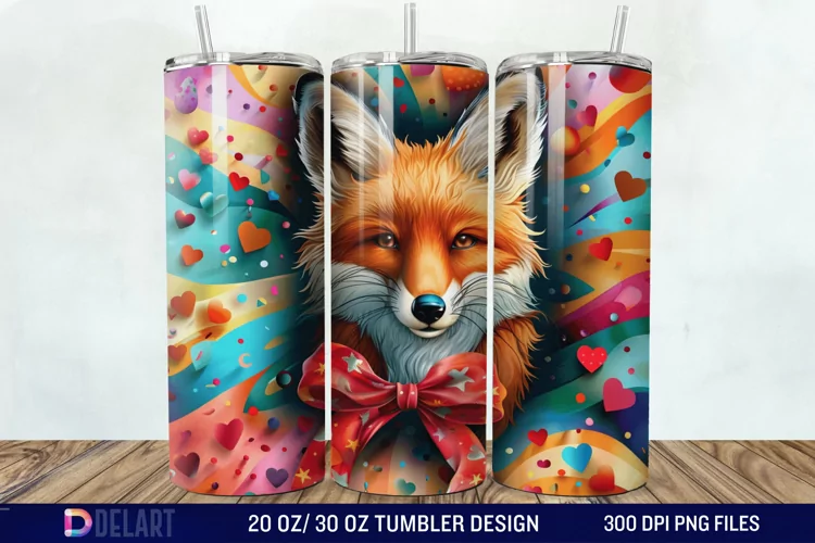 3D Valentine Fox Tumbler Wrap