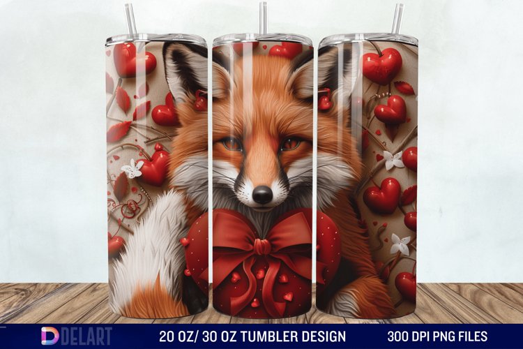 3D Valentine Fox Tumbler Wrap example image 1