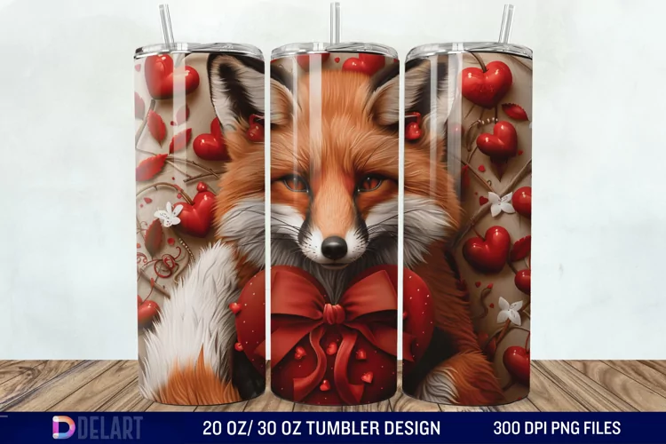 3D Valentine Fox Tumbler Wrap