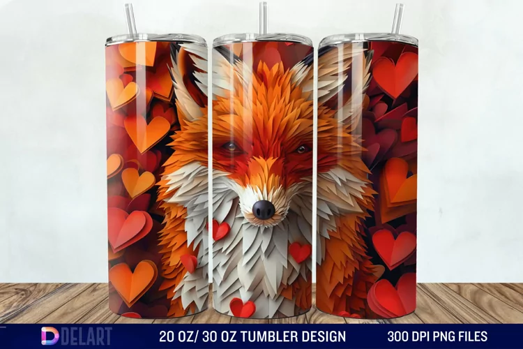 3D Valentine Fox Tumbler Wrap
