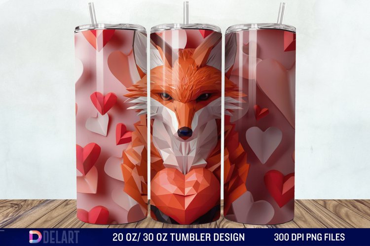 3D Valentine Fox Tumbler Wrap example image 1