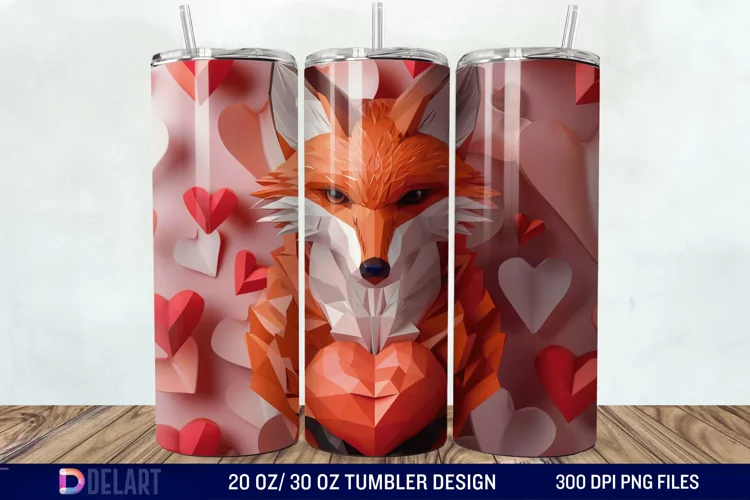 3D Valentine Fox Tumbler Wrap