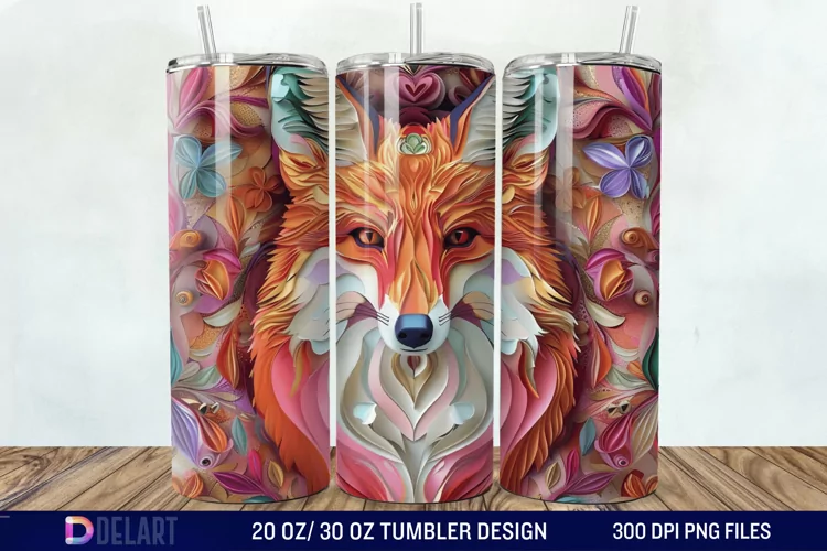 3D Valentine Fox Tumbler Wrap