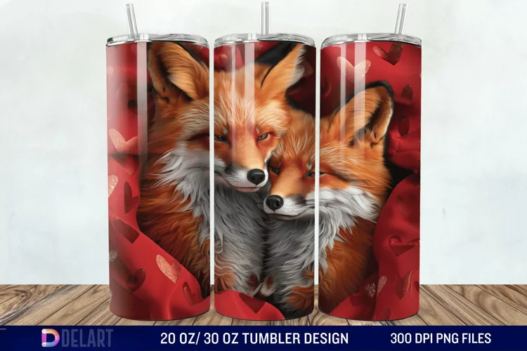 3D Valentine Fox Tumbler Wrap