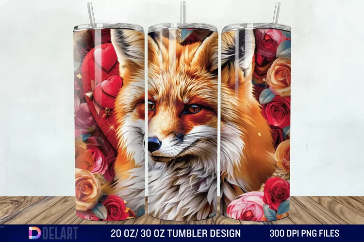 3D Valentine Fox Tumbler Wrap