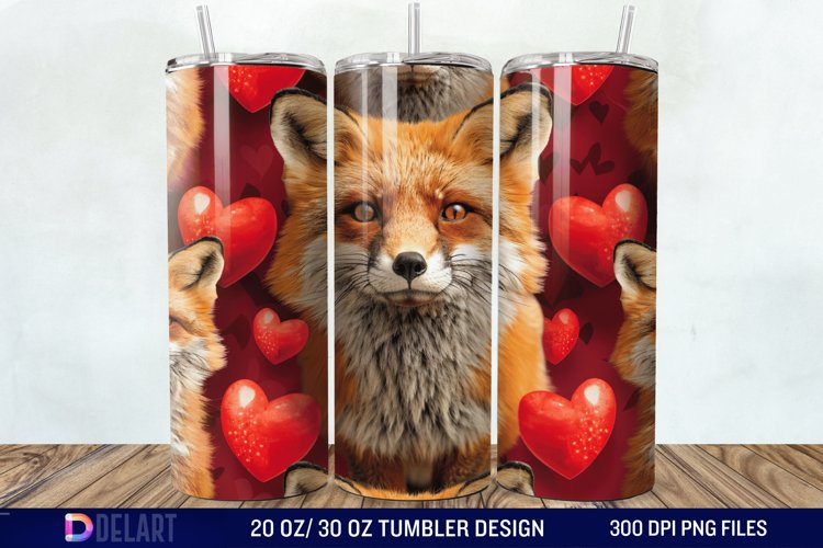 3D Valentine Fox Tumbler Wrap example image 1